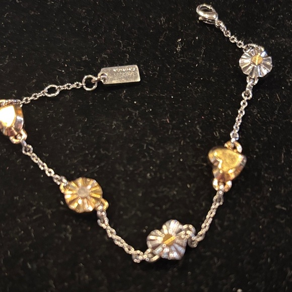 Coach Jewelry - Coach Two-Tone Silver and Gold Daisy & Heart Link Bracelet